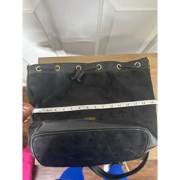 Vintage MCM Bag Black Nylon with Leather Trim Visetos Drawstring Bucket Bag - Picture 13 of 15